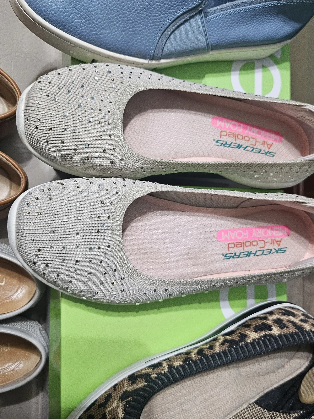 Skechers Women's Sparkle Slip-On Flats in Light Beige Size 6.5M